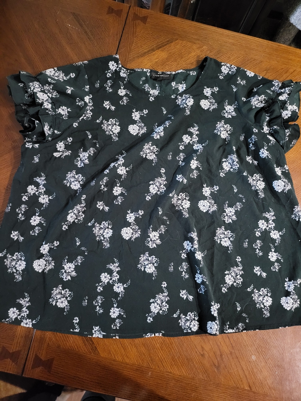 Lane Bryant Size 28 Black Floral Ruffle Sleeve Blouse Plus Size